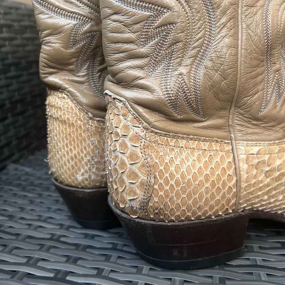 Vintage Justin Python Cowboy Boots Sz 9 USA Made Snakeskin Western Boho Rodeo - Picture 11 of 16